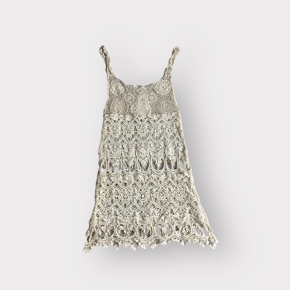 Lovely 153 Beige Crochet Lace Tank Dress Cover Up NWT